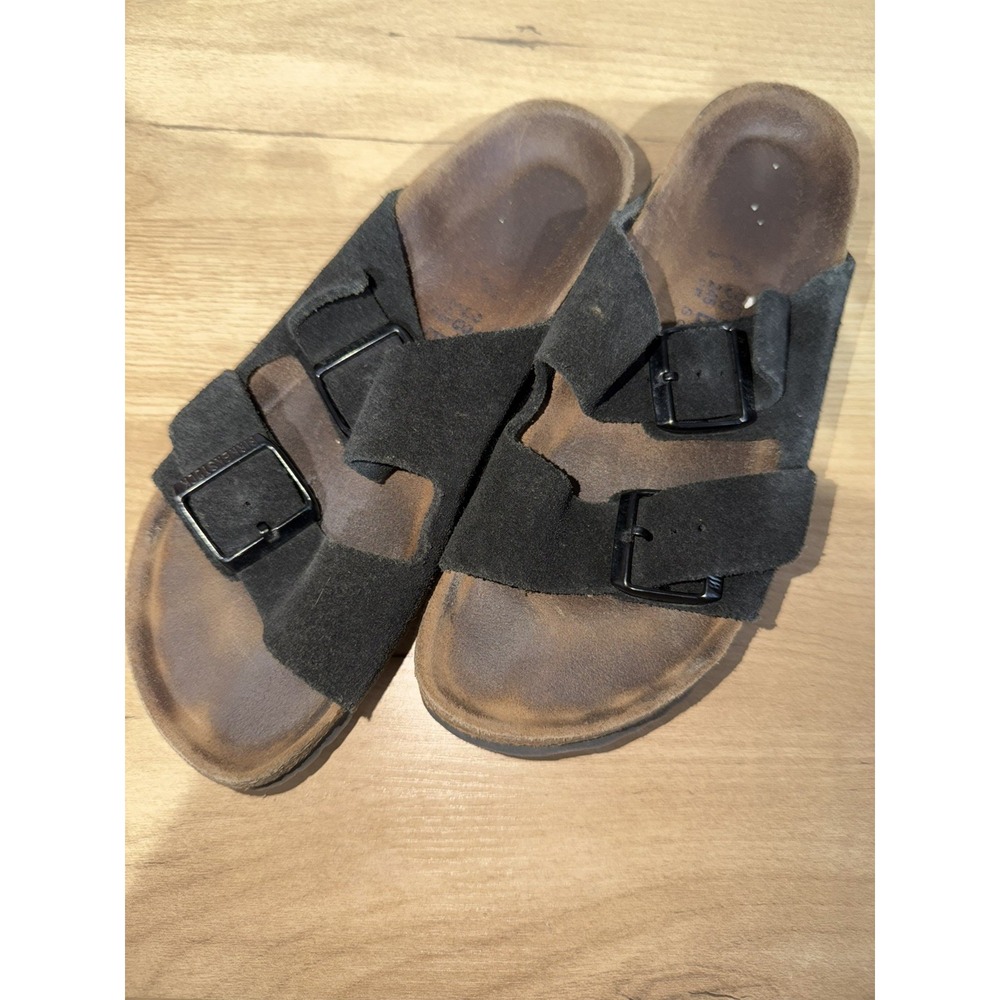 BIRKENSTOCK ARIZONA BLACK SUEDE 2 Buckle  Sz 38 US L 8 C